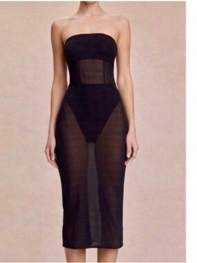 Khy Strapless Sheer Midi Dress in Black